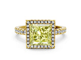 Yellow gold Fancy Yellow Princess Cut Halo Diamond Pave Band with Prong Setting