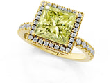Yellow gold Fancy Yellow Princess Cut Halo Diamond Pave Band with Prong Setting_1