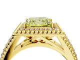 Yellow gold Fancy Yellow Princess Cut Halo Diamond Ring with Beaded Split Shank and Four-Prong Setting_4