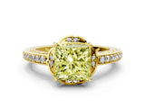 Yellow gold Fancy Yellow Princess  Cut Halo Diamond Ring with Channel Set Band and Four-Prong Setting_30