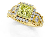 Yellow gold Fancy Yellow Princess Cut Halo Diamond Ring with Milgrain and Bezel Accents on a Split Shank Band_13