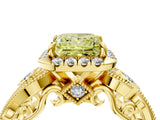 Yellow gold Fancy Yellow Princess Cut Halo Diamond Ring with Milgrain and Bezel Accents on a Split Shank Band_16