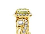 Yellow gold Fancy Yellow Princess Cut Halo Diamond Ring with Milgrain and Bezel Accents on a Split Shank Band_17