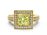 Yellow gold Fancy Yellow Princess  Cut Halo Diamond Ring with Pavé Band and Four-Prong Setting_28