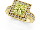 Yellow gold Fancy Yellow Princess  Cut Halo Diamond Ring with Pavé Band and Four-Prong Setting_29