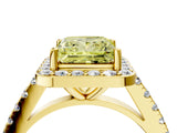 Yellow gold Fancy Yellow Princess Cut Halo Diamond Ring with Pavé Band and Three-Prong Setting_4