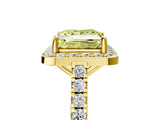 Yellow gold Fancy Yellow Princess Cut Halo Diamond Ring with Pavé Band and Three-Prong Setting_5