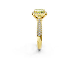 Yellow gold Fancy Yellow Princess Cut Halo Diamond Ring with Pavé Band_2