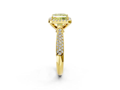 Yellow gold Fancy Yellow Princess Cut Halo Diamond Ring with Pavé Band_2