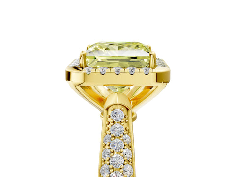 Yellow gold Fancy Yellow Princess Cut Halo Diamond Ring with Pavé Band_5