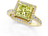 Yellow gold Fancy Yellow Princess  Cut Halo Diamond Ring with Pave Band and Four-Prong Setting_1
