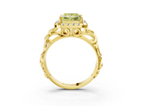 Yellow gold Fancy Yellow Princess  Cut Halo Diamond Ring with Scrollwork Band and Four-Prong Setting_3