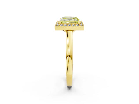 Yellow gold Fancy Yellow Princess Cut Halo Diamond Ring with Solitaire Band and Prong Setting_2