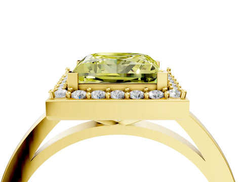 Yellow gold Fancy Yellow Princess Cut Halo Diamond Ring with Solitaire Band and Prong Setting_4