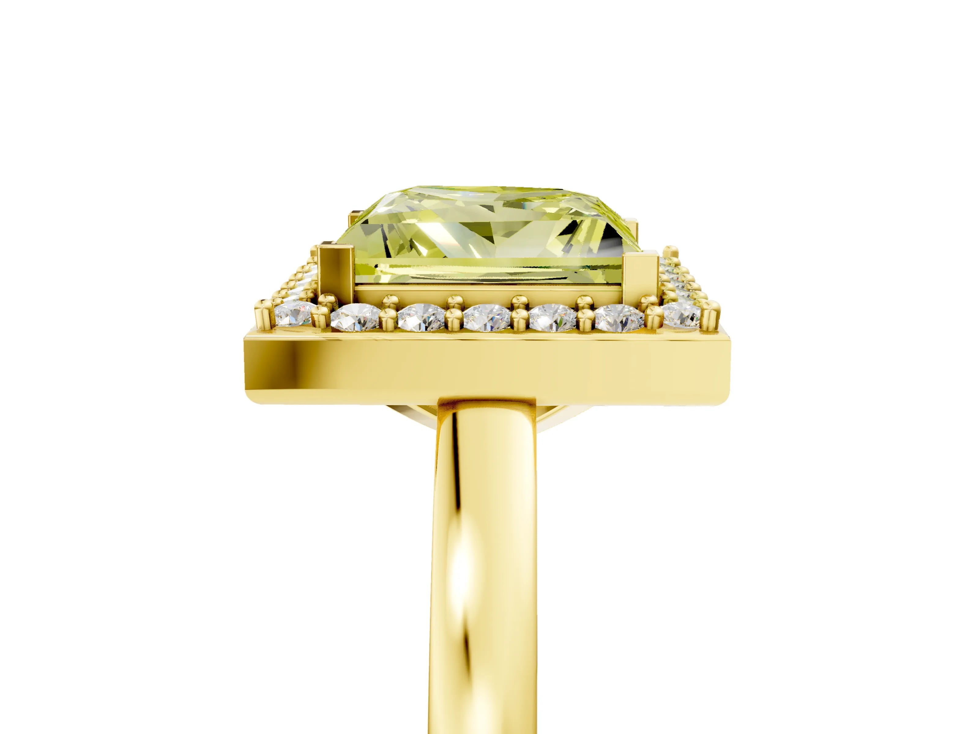 Yellow gold Fancy Yellow Princess Cut Halo Diamond Ring with Solitaire Band and Prong Setting_5