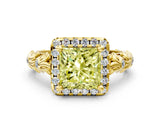 Yellow gold Fancy Yellow Princess Cut Halo Diamond Solitaire with Filigree Band and Four-Prong Setting_12