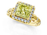 Yellow gold Fancy Yellow Princess Cut Halo Diamond Solitaire with Filigree Band and Four-Prong Setting_13