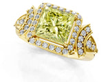 Yellow gold Fancy Yellow Princess Cut Halo Diamond Split Shank Engagement Ring with Four-Prong Setting_1