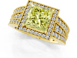 Yellow gold Fancy Yellow Princess Cut Halo Diamond Split Shank Ring with Prong Setting_1