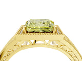 Yellow gold Fancy Yellow Princess Cut Halo Diamond Split Shank Ring with Prong Setting_4