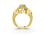 Yellow gold Fancy Yellow Princess Cut Halo Milgrain Diamond Engagement Ring with Leaf Band and Four-Prong Setting_3