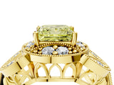 Yellow gold Fancy Yellow Princess Cut Halo Milgrain Diamond Engagement Ring with Leaf Band and Four-Prong Setting_4