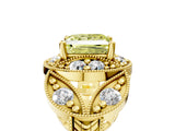 Yellow gold Fancy Yellow Princess Cut Halo Milgrain Diamond Engagement Ring with Leaf Band and Four-Prong Setting_5