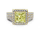 Yellow gold Fancy Yellow Princess Cut Halo Pavé Diamond Engagement Ring with Split Shank and Four-Prong Setting_3