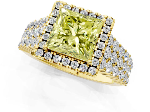 Yellow gold Fancy Yellow Princess Cut Halo Pavé Diamond Engagement Ring with Split Shank and Four-Prong Setting_4