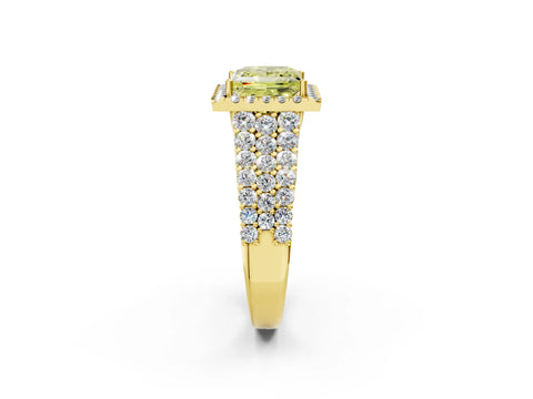 Yellow gold Fancy Yellow Princess Cut Halo Pavé Diamond Engagement Ring with Split Shank and Four-Prong Setting_5