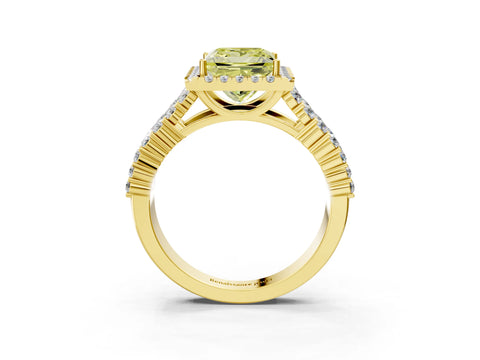 Yellow gold Fancy Yellow Princess Cut Halo Pavé Diamond Engagement Ring with Split Shank and Four-Prong Setting_6