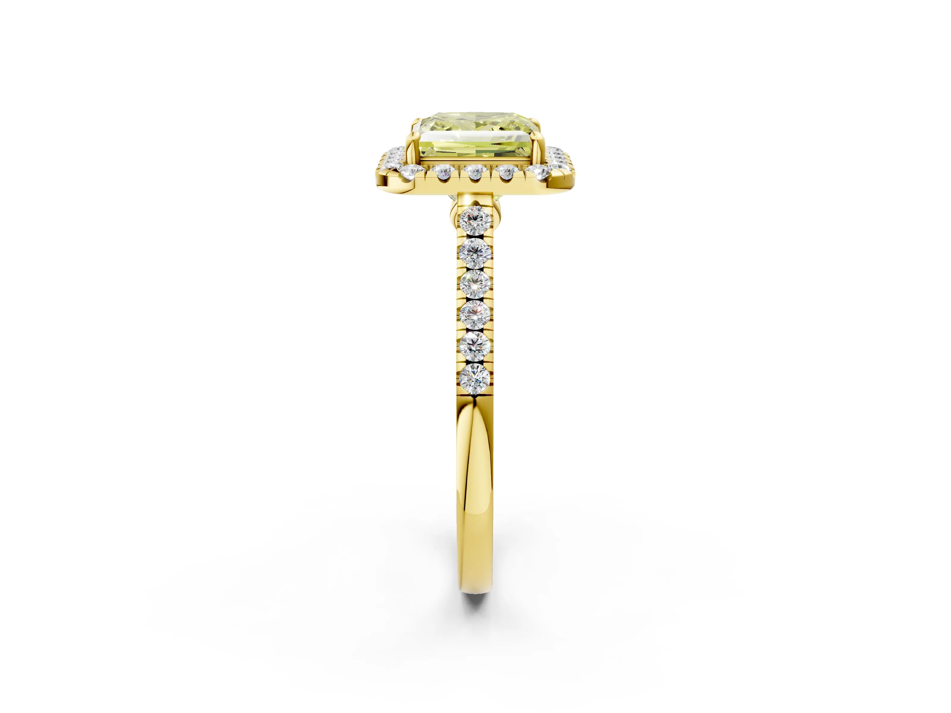 Yellow gold Fancy Yellow Princess Cut Halo Pave Diamond Engagement Ring with Four-Prong Setting_2