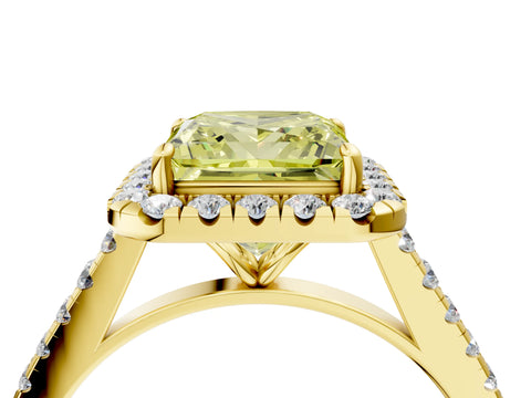 Yellow gold Fancy Yellow Princess Cut Halo Pave Diamond Engagement Ring with Four-Prong Setting_4