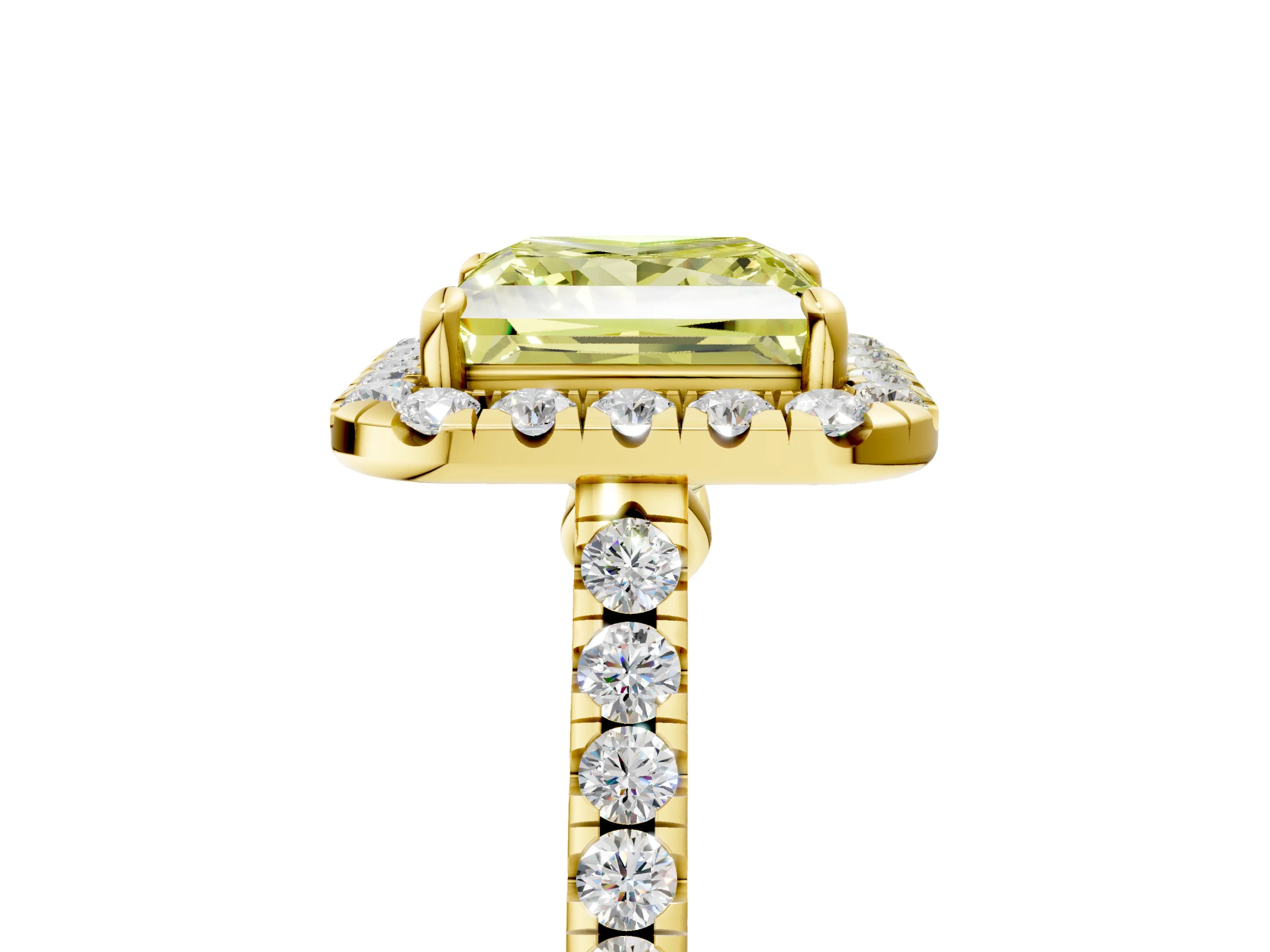 Yellow gold Fancy Yellow Princess Cut Halo Pave Diamond Engagement Ring with Four-Prong Setting_5