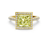 Yellow gold Fancy Yellow Princess Cut Halo Round Diamond Pavé Band with Four-Prong Setting_3
