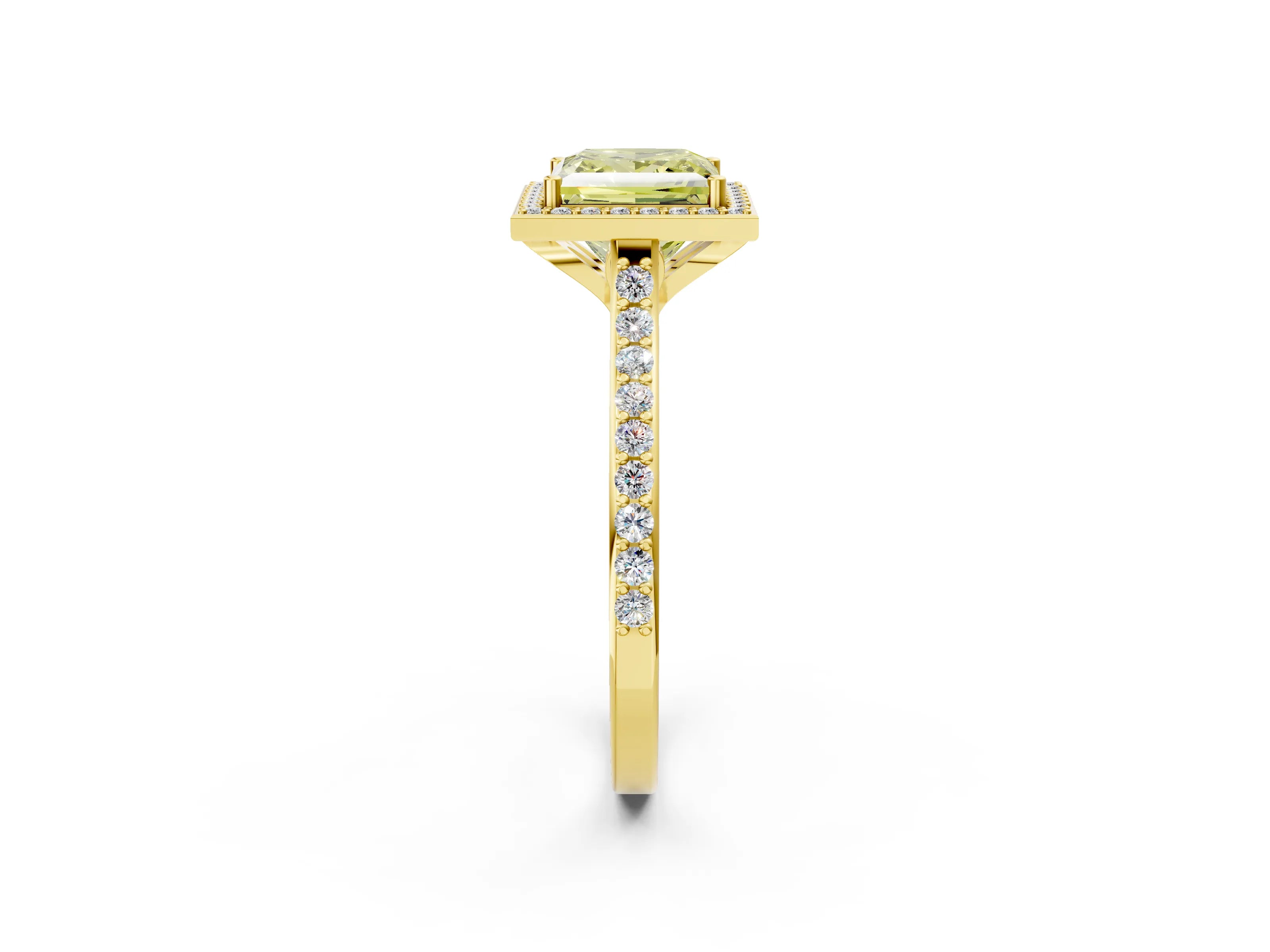 Yellow gold Fancy Yellow Princess Cut Halo Round Diamond Pavé Band with Four-Prong Setting_5