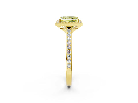 Yellow gold Fancy Yellow Princess Cut Halo Round Diamond Pavé Band with Four-Prong Setting_5