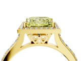 Yellow gold Fancy Yellow Princess Cut Halo Round Diamond Pavé Band with Four-Prong Setting_7
