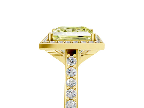 Yellow gold Fancy Yellow Princess Cut Halo Round Diamond Pavé Band with Four-Prong Setting_8