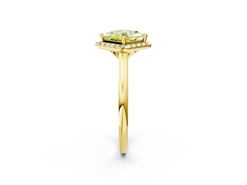 Yellow gold Fancy Yellow Princess Cut Halo Round Diamond Solitaire Engagement Ring with Pave Band and Four-Prong Setting_14