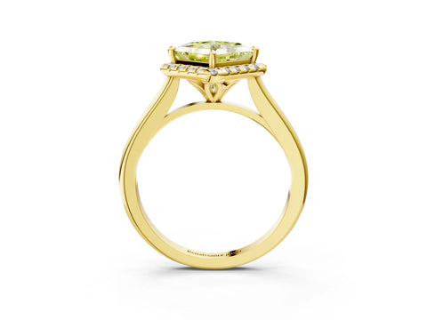 Yellow gold Fancy Yellow Princess Cut Halo Round Diamond Solitaire Engagement Ring with Pave Band and Four-Prong Setting_15