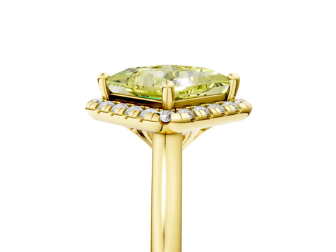 Yellow gold Fancy Yellow Princess Cut Halo Round Diamond Solitaire Engagement Ring with Pave Band and Four-Prong Setting_17