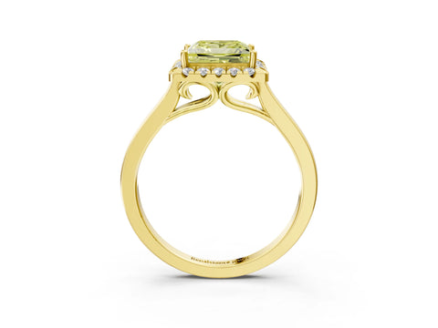 Yellow gold Fancy Yellow Princess Cut Halo Round Diamond Solitaire Ring with Pavé Band and Four-Prong Setting_16