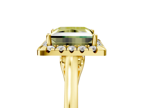 Yellow gold Fancy Yellow Princess Cut Halo Round Diamond Solitaire Ring with Pavé Band and Four-Prong Setting_17