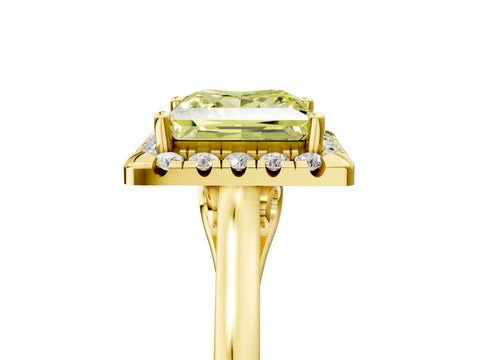 Yellow gold Fancy Yellow Princess Cut Halo Round Diamond Solitaire Ring with Pavé Band and Four-Prong Setting_18