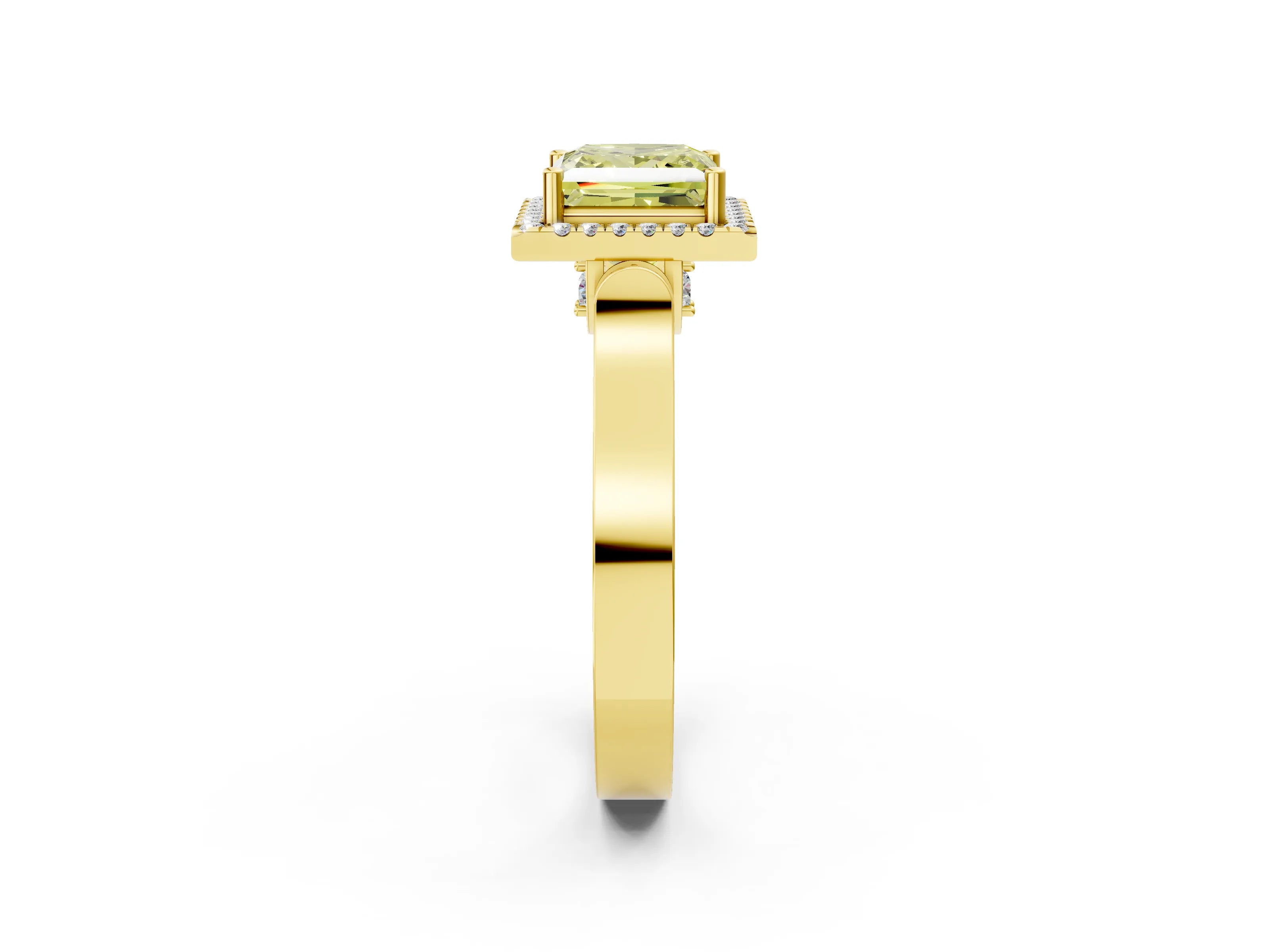 Yellow gold Fancy Yellow Princess Cut Halo Round Diamond Twist Band with Four-Prong Setting_2