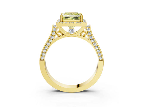 Yellow gold Fancy Yellow Princess Cut Halo Round Diamond Twist Band with Four-Prong Setting_3