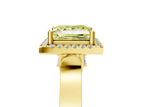 Yellow gold Fancy Yellow Princess Cut Halo Round Diamond Twist Band with Four-Prong Setting_5
