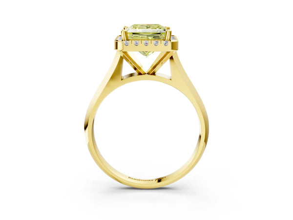 Yellow gold Fancy Yellow Princess  Cut Halo Solitaire Engagement Ring with Square Band and Four-Prong Setting