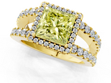 Yellow gold Fancy Yellow Princess  Cut Halo Split Shank Diamond Ring with Four-Prong Setting_1